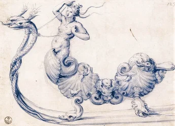 Esquisse pour un traîneau avec des figures de sirènes